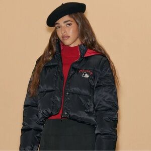 Disney Mickey Mouse Black Red Cropped Puffer Jacket Forever 21 Small
